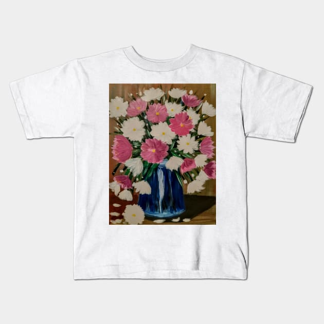 A lovely boutique of pink and white flowers in a glass vase Kids T-Shirt by kkartwork